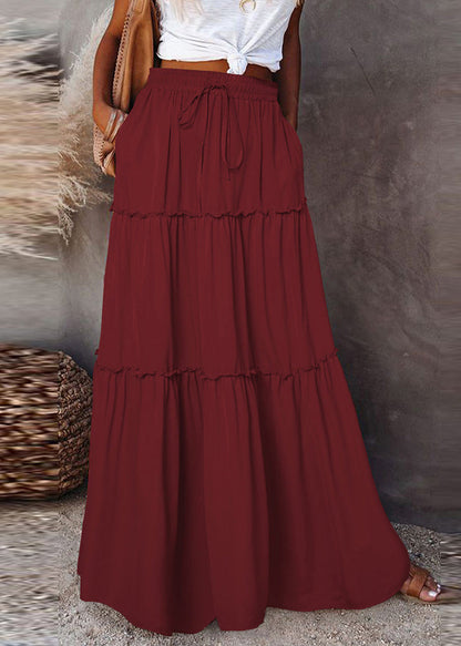 Waist Elastic Boho Patchwork Skirts White Ruffled Maxi Summer