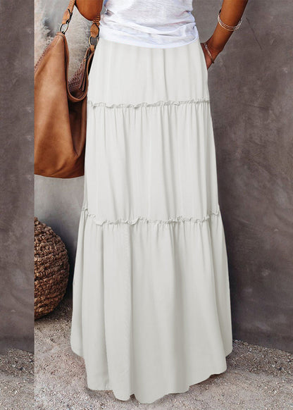 Waist Elastic Boho Patchwork Skirts White Ruffled Maxi Summer