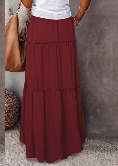 Waist Elastic Boho Patchwork Skirts White Ruffled Maxi Summer