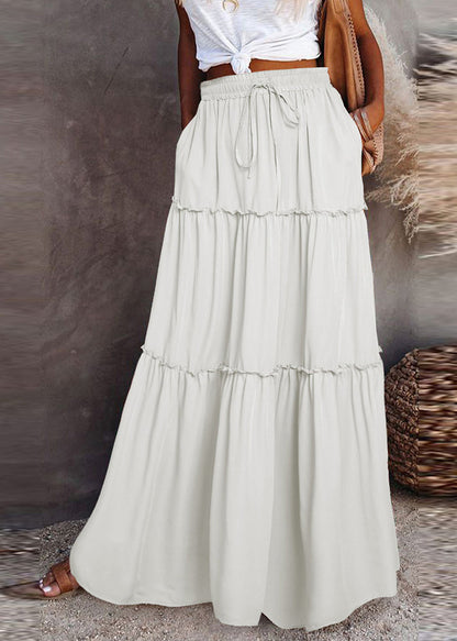 Waist Elastic Boho Patchwork Skirts White Ruffled Maxi Summer
