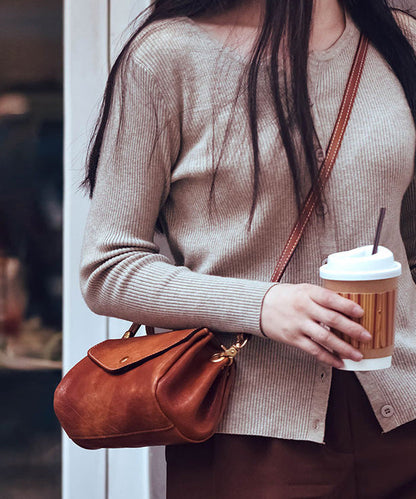 Cross-body Solid Khaki Botique Durable Leather Bag