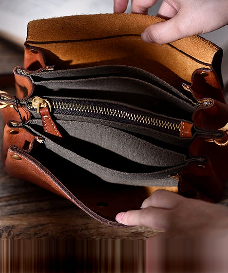 Cross-body Solid Khaki Botique Durable Leather Bag