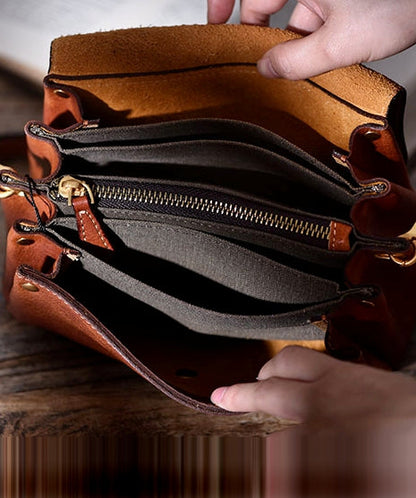 Cross-body Solid Khaki Botique Durable Leather Bag