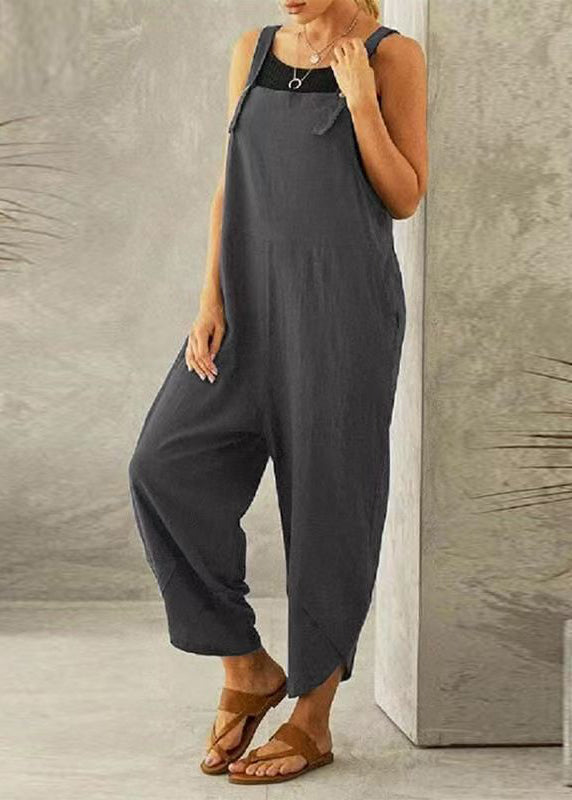 Boutique Dark Grey Slash Neck Patchwork Jumpsuit Summer