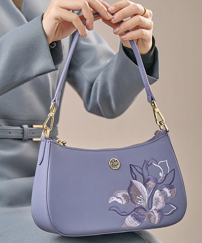 Bag Embroideried Purple Boutique CrossBody Calf Leather