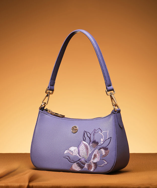 Bag Embroideried Purple Boutique CrossBody Calf Leather