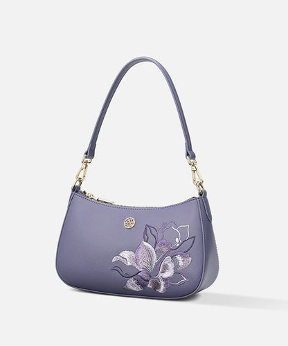 Bag Embroideried Purple Boutique CrossBody Calf Leather