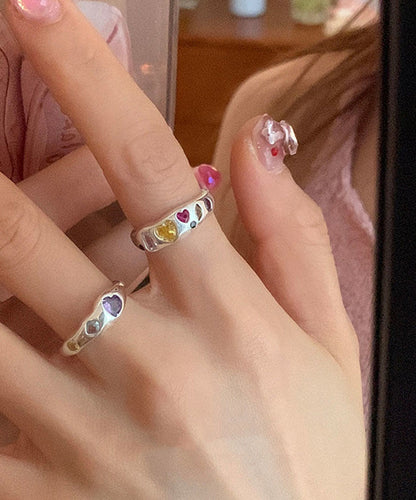 Stainless Rings Rainbow Love Three Piece Set Steel Asymmetrical Boutique Zircon