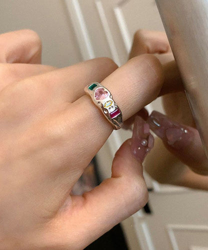 Stainless Rings Rainbow Love Three Piece Set Steel Asymmetrical Boutique Zircon