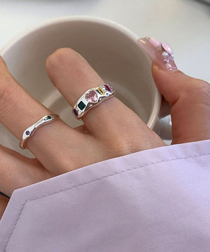 Stainless Rings Rainbow Love Three Piece Set Steel Asymmetrical Boutique Zircon
