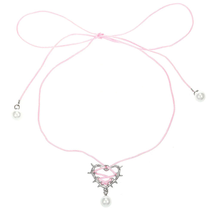 Bow Lace Up Heart Necklace