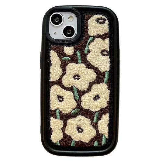 Brown Flowers Fuzzy iPhone Case