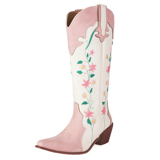 Bottes de cowboy à fleurs roses