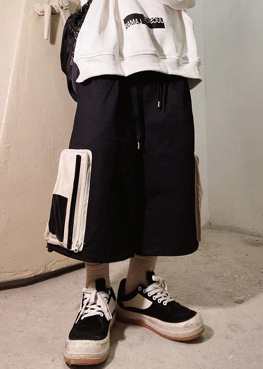 Casual Beige Zip Up Pockets Oversized Cotton Men Shorts Summer