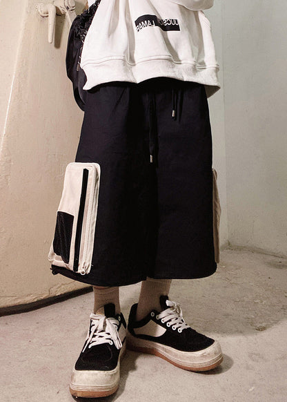 Casual Beige Zip Up Pockets Oversized Cotton Men Shorts Summer