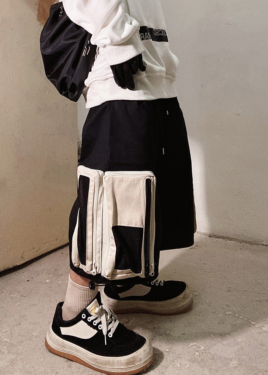 Casual Beige Zip Up Pockets Oversized Cotton Men Shorts Summer