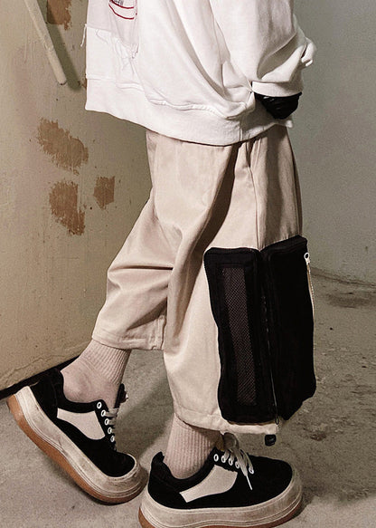 Casual Beige Zip Up Pockets Oversized Cotton Men Shorts Summer