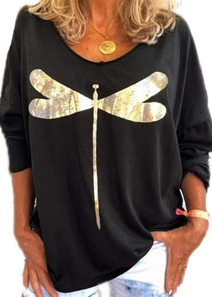 Casual Black O Neck Print Cotton Sweatshirts Long Sleeve