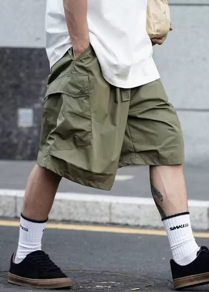 Casual Black Pockets Elastic Waist Solid Cotton Men Shorts Summer