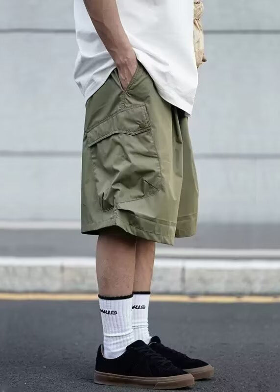 Casual Black Pockets Elastic Waist Solid Cotton Men Shorts Summer