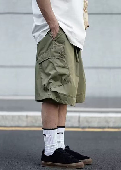 Casual Black Pockets Elastic Waist Solid Cotton Men Shorts Summer