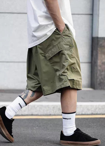 Casual Black Pockets Elastic Waist Solid Cotton Men Shorts Summer