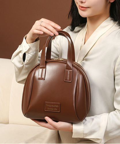 Brown Solid Tote Faux Handbag Durable Casual Leather
