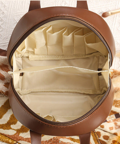 Brown Solid Tote Faux Handbag Durable Casual Leather