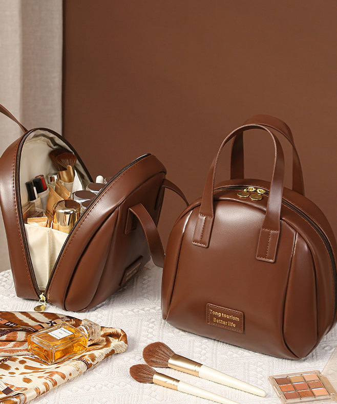 Brown Solid Tote Faux Handbag Durable Casual Leather