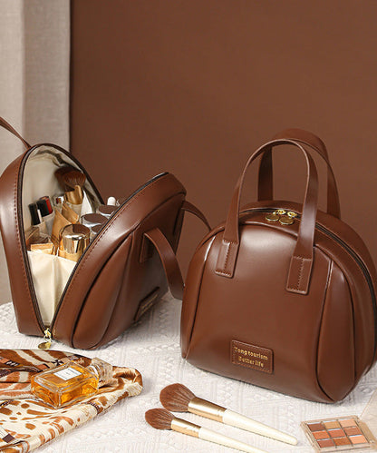 Brown Solid Tote Faux Handbag Durable Casual Leather