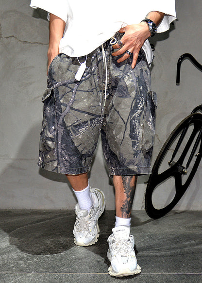 Casual Camouflage Pockets Elastic Waist Cotton Men Shorts Summer