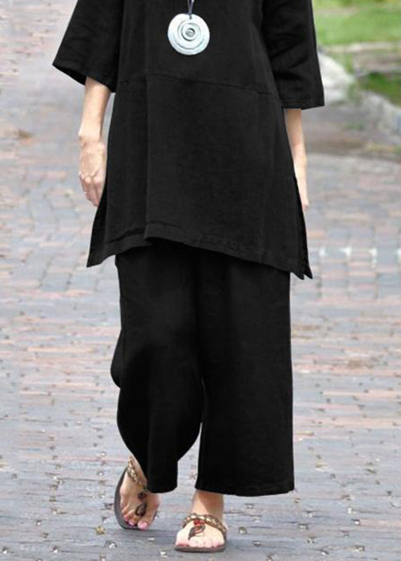 Casual Caramel O-Neck Side Open Top And Crop Pants Two Pieces Set Bracelet Sleeve