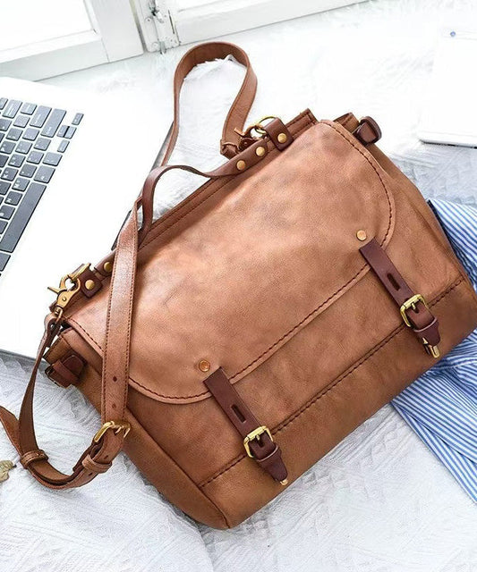 Khaki Large Bag Casual Capacity CrossBody Messenger Leather