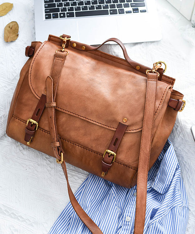 Khaki Large Bag Casual Capacity CrossBody Messenger Leather
