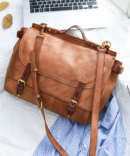 Khaki Large Bag Casual Capacity CrossBody Messenger Leather