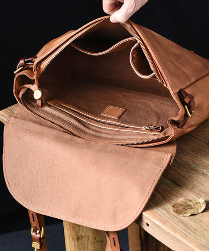 Khaki Large Bag Casual Capacity CrossBody Messenger Leather