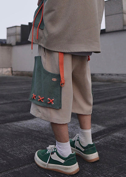 Casual Khaki Pockets Oversized Cotton Mens Shorts Summer