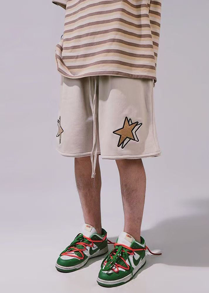 Casual Khaki Print Elastic Waist Cotton Men Shorts Summer