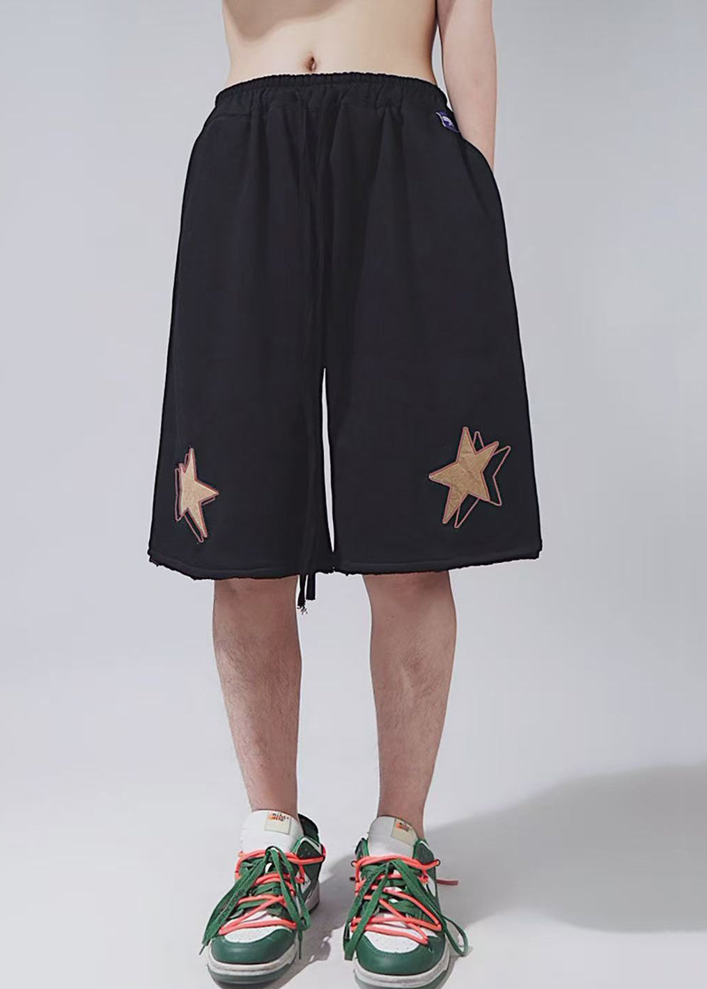 Casual Khaki Print Elastic Waist Cotton Men Shorts Summer