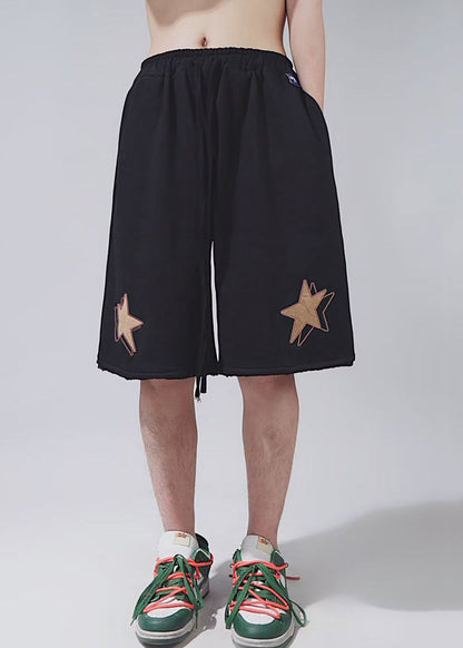 Casual Khaki Print Elastic Waist Cotton Men Shorts Summer