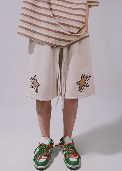 Casual Khaki Print Elastic Waist Cotton Men Shorts Summer