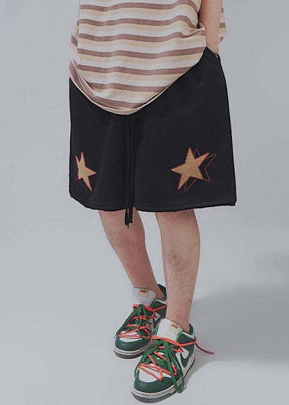 Casual Khaki Print Elastic Waist Cotton Men Shorts Summer