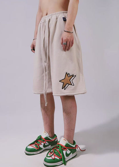 Casual Khaki Print Elastic Waist Cotton Men Shorts Summer