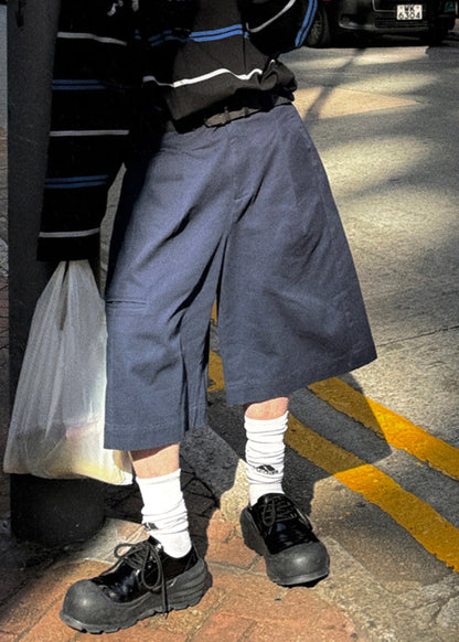 Casual Navy Pockets High Waist Cotton Crop Pants Men Summer