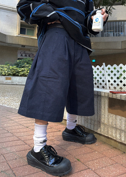 Casual Navy Pockets High Waist Cotton Crop Pants Men Summer