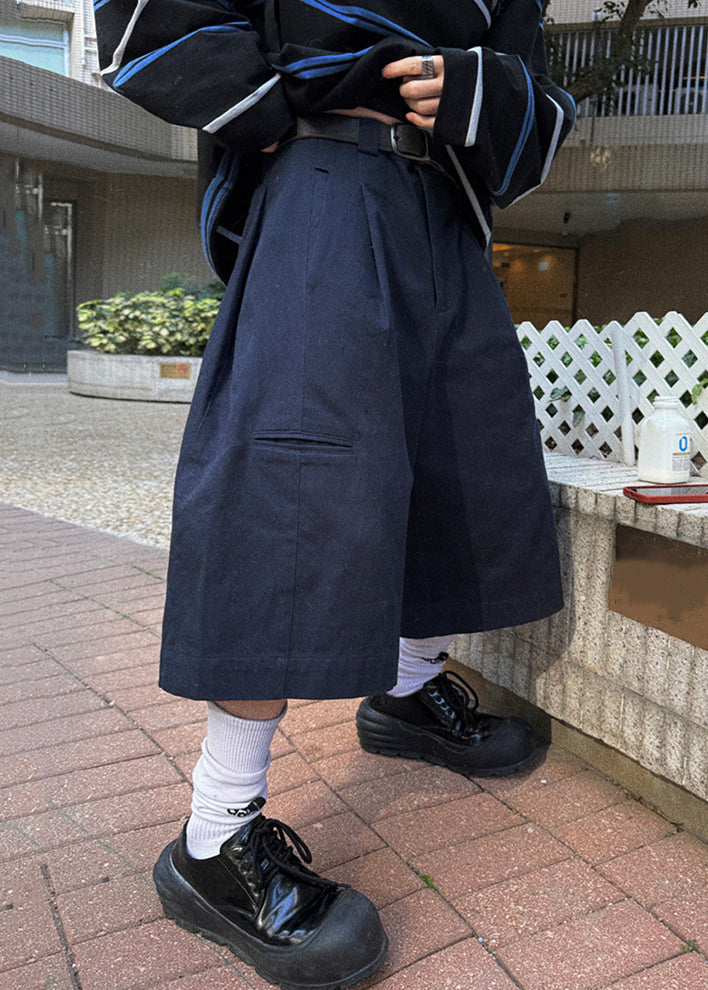 Casual Navy Pockets High Waist Cotton Crop Pants Men Summer