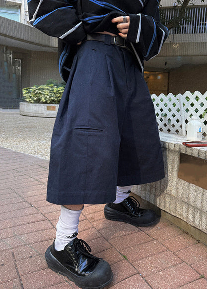 Casual Navy Pockets High Waist Cotton Crop Pants Men Summer