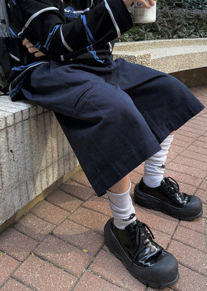 Casual Navy Pockets High Waist Cotton Crop Pants Men Summer