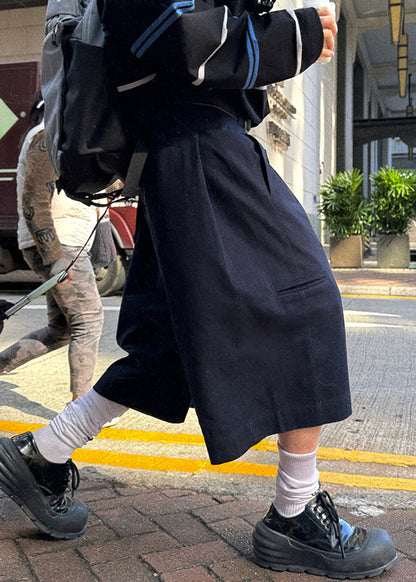 Casual Navy Pockets High Waist Cotton Crop Pants Men Summer