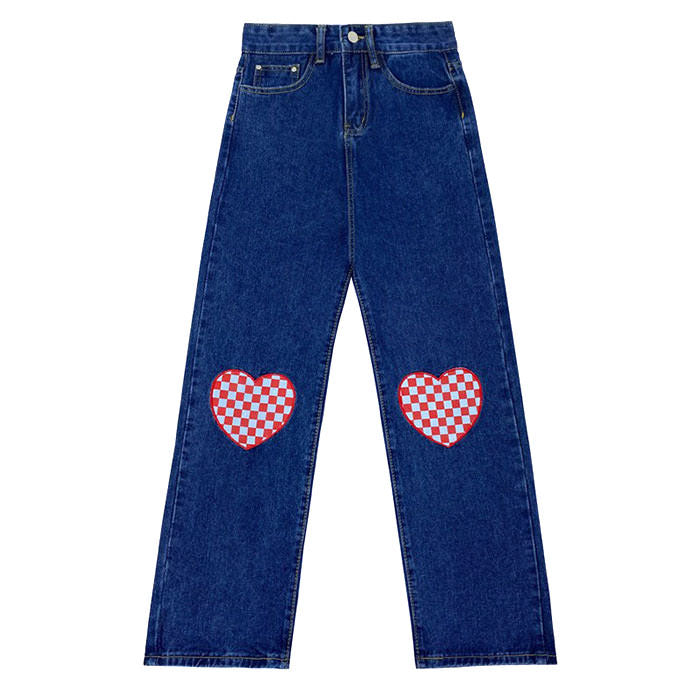 Checker Heart Wide Jeans